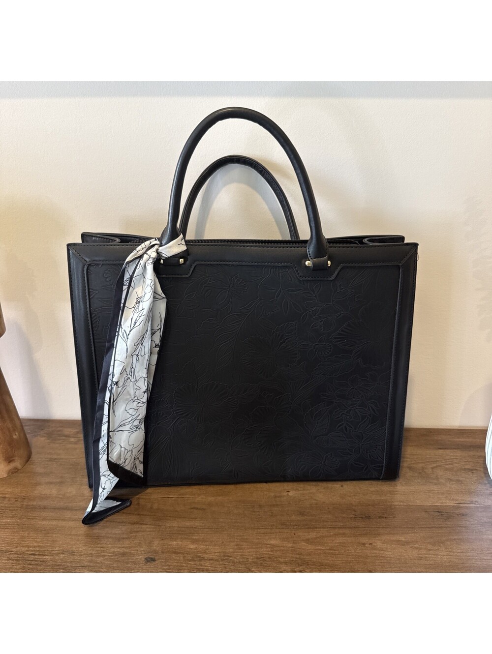 Black Embossed PU Laptop Bag Shoulder Strap